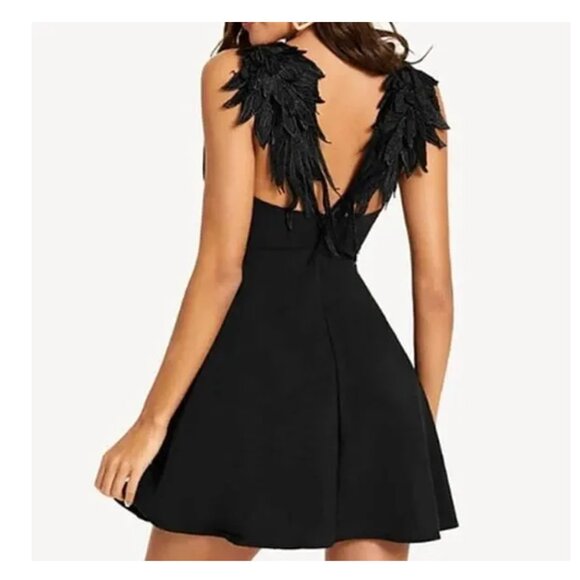 Black Angel Wing Back Skater Mini Zipper back Cocktail Party Dress Small NWT - Picture 3 of 10